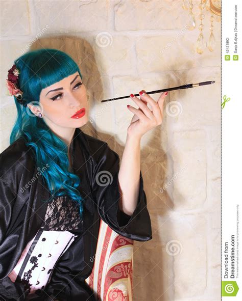 Romantic Women With A Cigarette Holder Stock Image Image