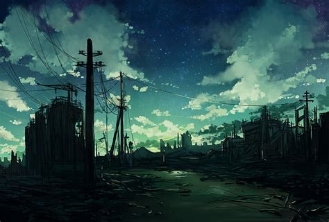 Hd Wallpaper Anime Ruin Dark Sky Stars Clouds Wallpaper Flare
