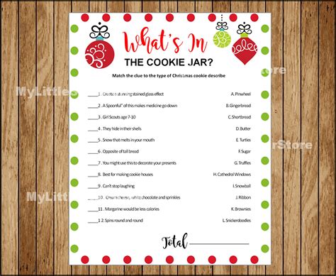 Cookie Jar Game Printable Christmas Cookie Party Game Game Etsy