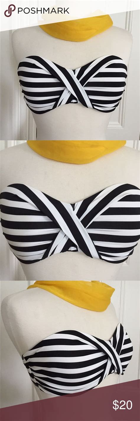 Skye Bandeau Bathing Suit Bikini Top Black White M Black Bikini Tops