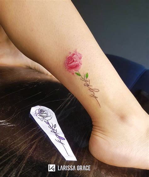 Tatuagem Aquarela Delicada Flor Letering Watercolor Rose Flower