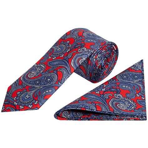 Red With Blue Paisley Classic Men S Tie And Pocket Square Set