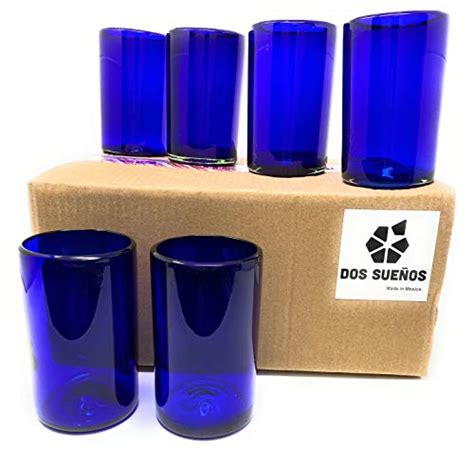 Hand Blown Mexican Drinking Glasses Set Of 6 Cobalt Water Glasses 14 Oz Each Pricepulse