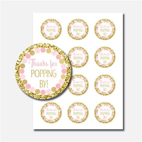 Thanks For Popping By Favor Tags Pink And Gold Baby Shower Tags