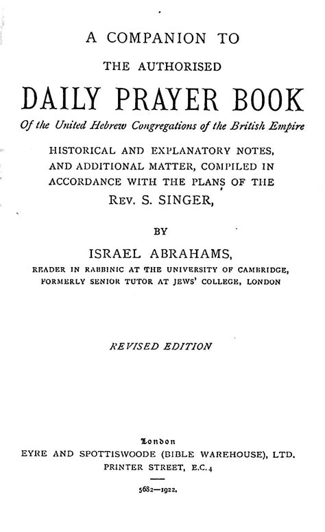 A Companion To The Authorized Daily Prayer Book Of The United Hebrew