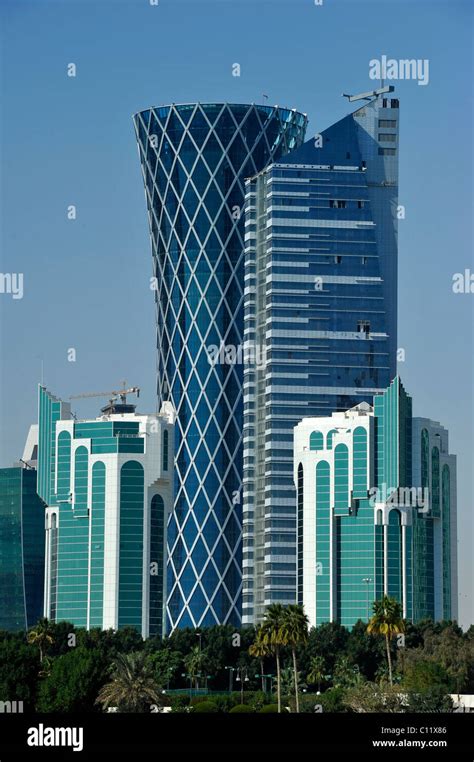 Skyline Of Doha With Peace Towers Tornado Tower Emirate Of Qatar