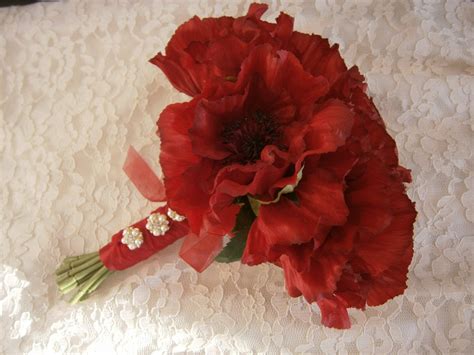 Red Poppy Bridal Bouquet Hand Tied Silk Flower Destination