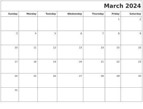 Blank Calendar Template March 2024 Full Free Printable August 2024