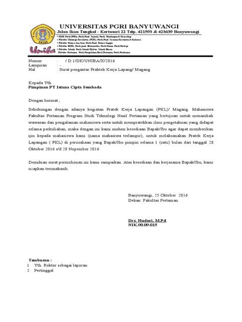 Contoh Surat Pengantar PKL Perusahaan