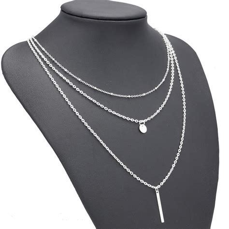 fxmimior multilayer necklace 3 tier pendant long chain women accessories silver simplex women