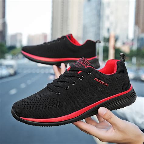 Mens Breathable Sport Shoes Running Men Sneakers Black Red Tennis