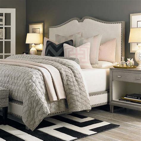 The ceiling has a beautiful. Grey Nightstands - Transitional - bedroom