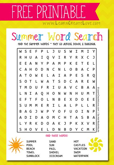 Printable Summer Word Search From