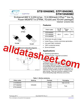 STP18N60M2 数据表 PDF STMicroelectronics