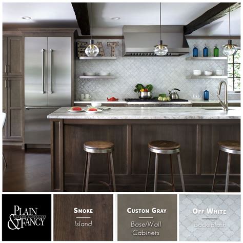 As focal points, your sink and appliances. This kitchen color palette mixes warm gray stains and ...