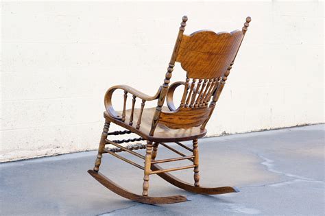 Vintage Oak Rocking Chair With Pressed Back Design Free Us Shipping