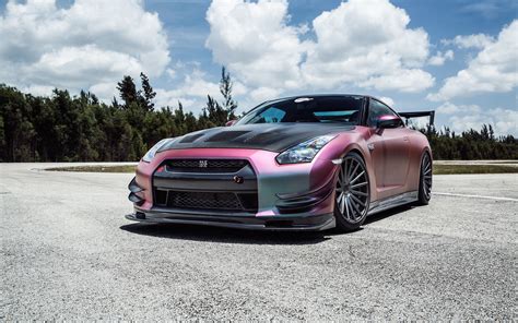 Download Wallpapers Nissan Gt R Supercars Raceway Stance Pink Gt R