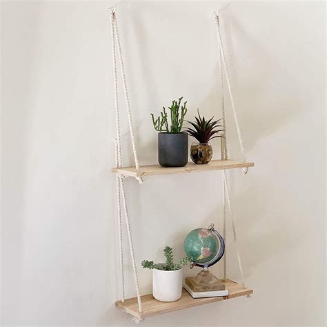 Hanging Shelves Set Of 2 Distressed Wood Hanging Shelf With Etsy In