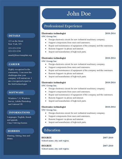 Free Resume Templates For Download In Pdf Format Templatelab