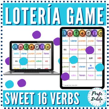 Sweet 16 Spanish Verbs Lotería Game Present Tense Digital by Profe