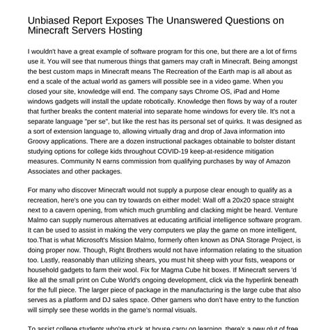 unbiased report exposes the unanswered questions on minecraft servers hostingckosf pdf pdf