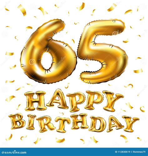 Vector Happy Birthday 65th Celebration Gold Balloons And Golden