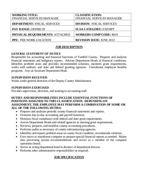Job description for a finance director detailing responsibilities and duties for a typical fd role. service manager job description template - Okecak