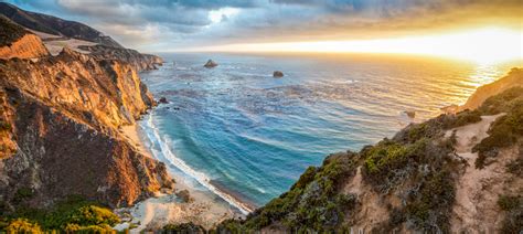 Big Sur Coastline Panorama At Sunset California Usa Stock Photo