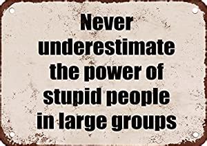 Famous greek and latin quotes, but passive aggressive. Amazon.com: Never Underestimate the Power of Stupid People in Large Groups. Funny Metal Sign ...