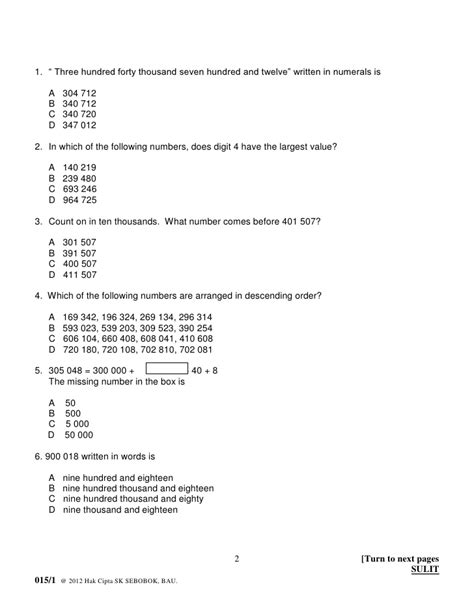 Australia » planit australia » mathematics » year three » number and algebra » model and represent unit fractions including 1/2, 1/4, 1/3, 1/5 and their multiples to a complete whole (acmna058). Mathematics year 5 paper 1 penggal 1