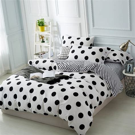 Stylish Black And White Polka Dot With Striped Twin Full Queen Size