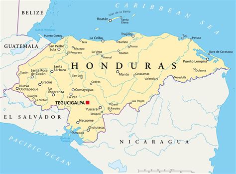 Honduras Political Map With Capital Tegucigalpa With National Borders
