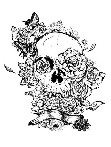 A skull is a structure. Rose - Coloring Pages for Adults