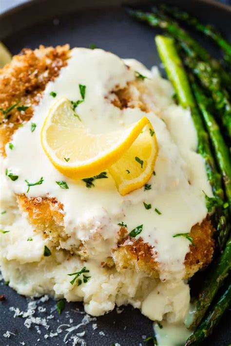 First, dredge the cutlets into flour (shake off the excess flour), second, dip into the egg whites and then lastly, coat with panko and parmesan breadcrumbs. Panko Crusted Chicken with Lemon Cream Sauce | Recipe ...