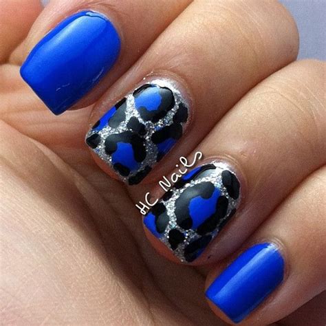 Sally Hansen Pacific Blue With Leopard Print On Glitter Accent Nails