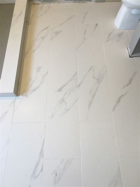 Master Bathroom Porcelain White Marble Tile Gray Hexagon Shower