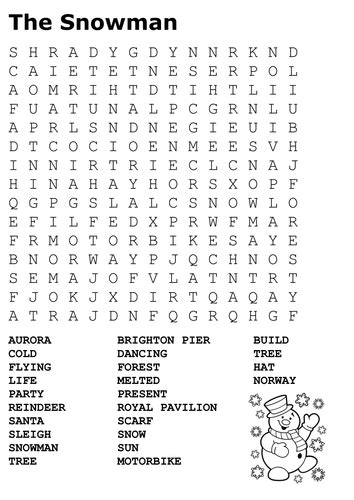 The Snowman Word Search By Sfy773 Teaching Resources