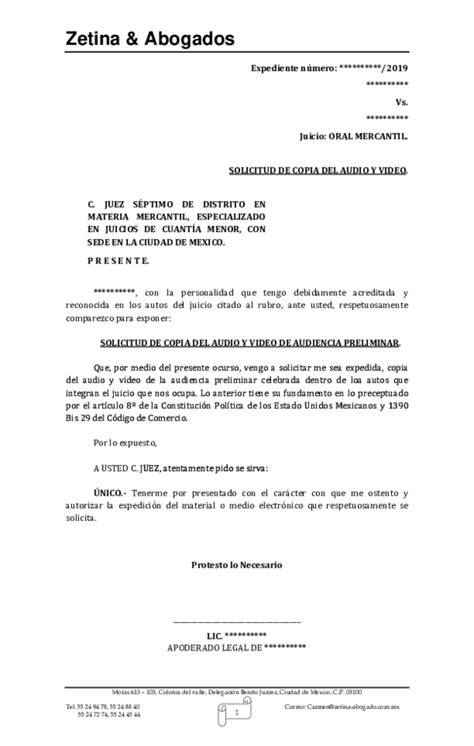 Doc Solicitud De Copia De Audio Y Video En Juicio Oral Mercantil