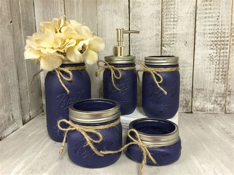 The perfect navy gift, you can customize it with two lines of text of your choosing. Mason Jar Bath Set - Navy Rustic Distressed Farmhouse Decor Bathroom Soap Dispenser; Shabby Chic ...