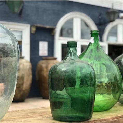Green Glass French Demijohn Glass Carboy Home Accent Wine Shelf