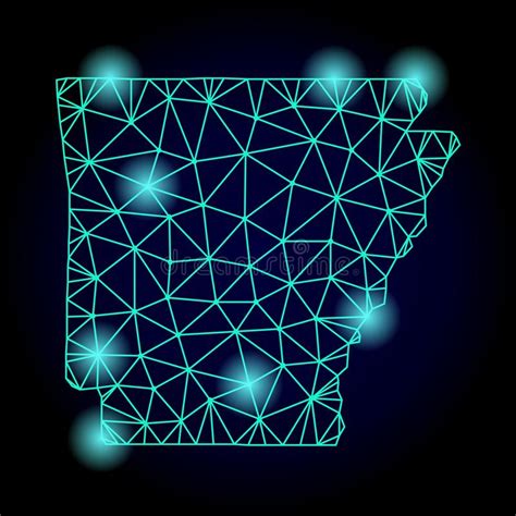 Polygonal 2d Mesh Map Of Arkansas State With Light Spots Stock Vector