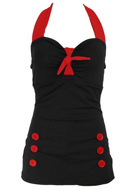 Pinupclothingonline Womens Bow Front Vintage Pin Up Rockabilly Swimsuit