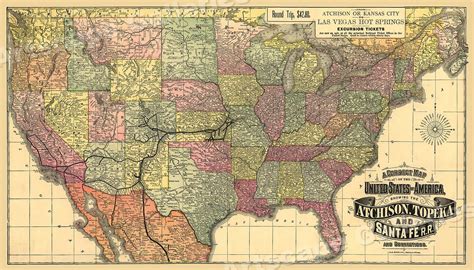 1888 Atchison Topeka Santa Fe Railroad Map 24x42 Ebay