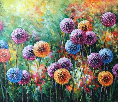Dandelions Field Colorful Oil Painting Large Floral