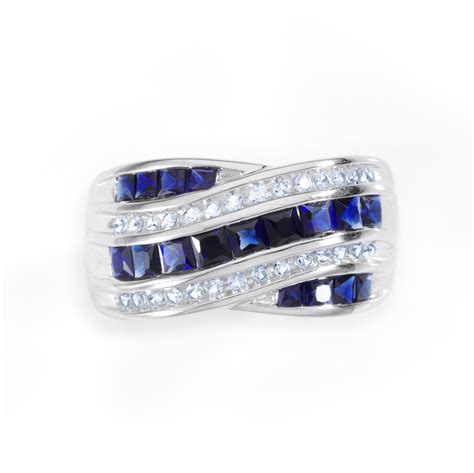 Lab Created Blue Sapphire And White Sapphire Sterling Silver Crossover Ring