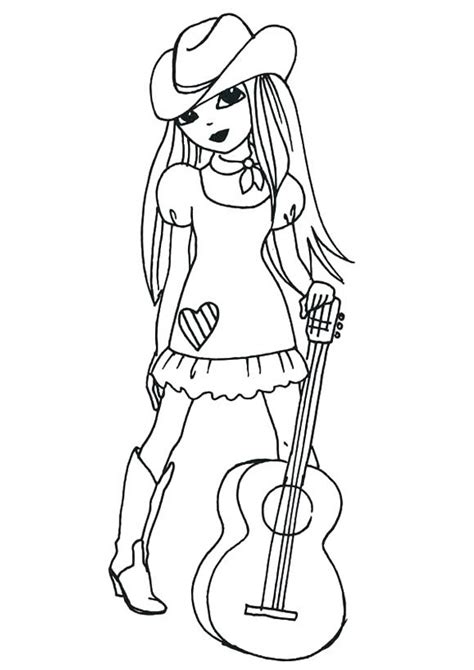 Girl Playing Guitar Coloring Page