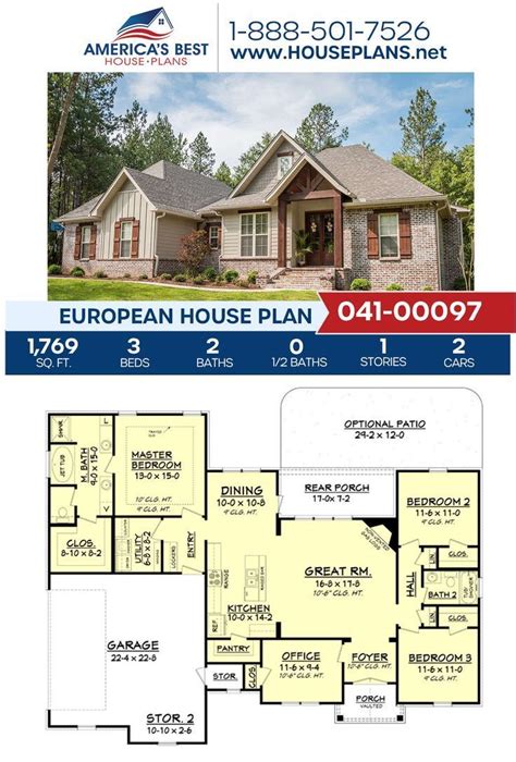 1900 Sq Ft House Plans With Office Brick House Plans House Plans