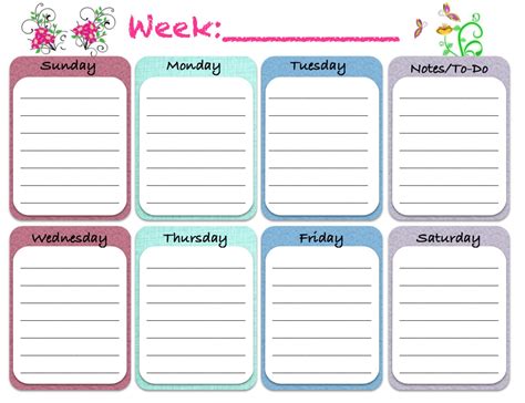 Lovely Cute Printable Weekly Calendar | Free Printable Calendar Monthly