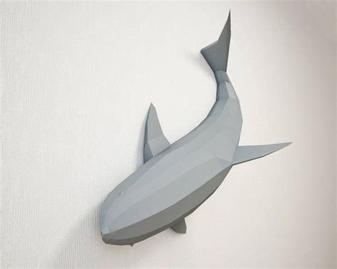 Wall Mount Paper Shark Xxl Home Decor Low Poly Paper Sculpture 3d