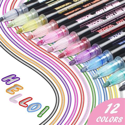 812 Colors Double Line Outline Pensoutline Pen Self Outline Metallic